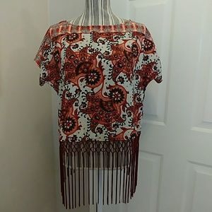 Michael Kors Paisley. Boho Top with Fringe